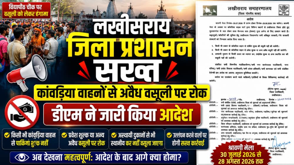 कांवड़िया वाहनों से वसूली पर जिला प्रशासन सख्त, लखीसराय डीएम ने जारी किया आदेश; विद्यापीठ चौक विवाद के बाद बढ़ी चर्चा